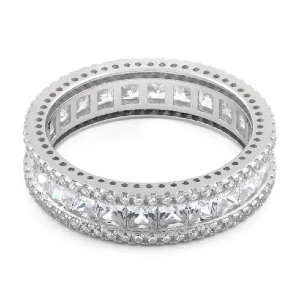 New Sterling Silver Eternity Princess Cut CZ Band Ring